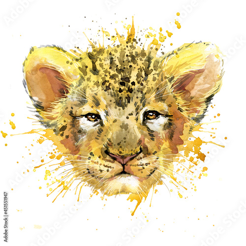 Cute lion cub watercolor illustration. wild baby animals series