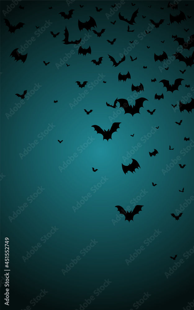 Fototapeta premium Black Bat Creepy Vector Blue Background. Flock