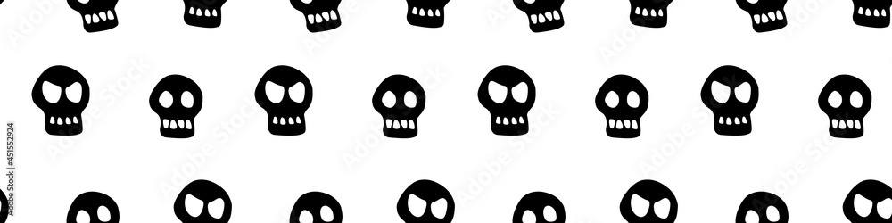 Seamless pattern with skulls. Primitive cartoon flat style. Background and texture on theme of Halloween, danger, death, war, poison. For fabric, packaging, party, poster, banner Seamless pattern with skulls. Primitive cartoon flat style. Background and texture on theme of Halloween, danger, death, war, poison. For fabric, packaging, party, poster, banner
