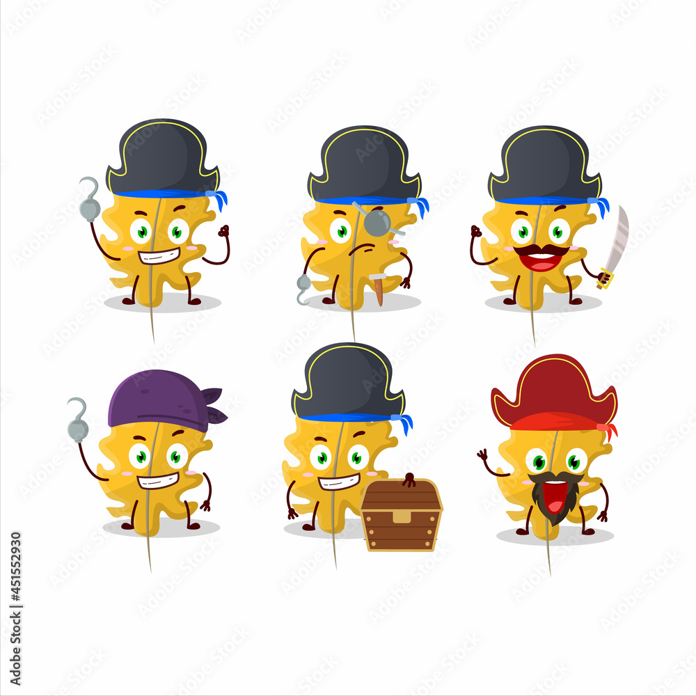 Cartoon character of oak yellow leaf angel with various pirates emoticons Cartoon character of oak yellow leaf angel with various pirates emoticons