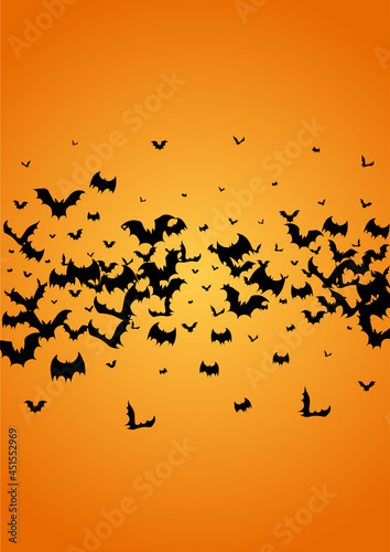 Dark Wing Fly Vector Orange Background. Bat
