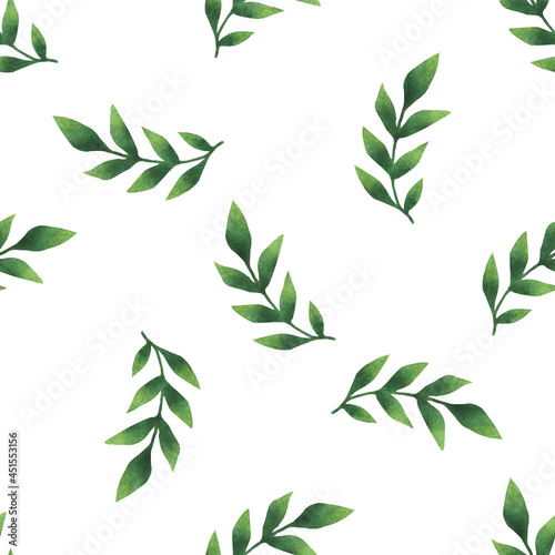 Watercolor leaves and twigs. Seamless pattern.