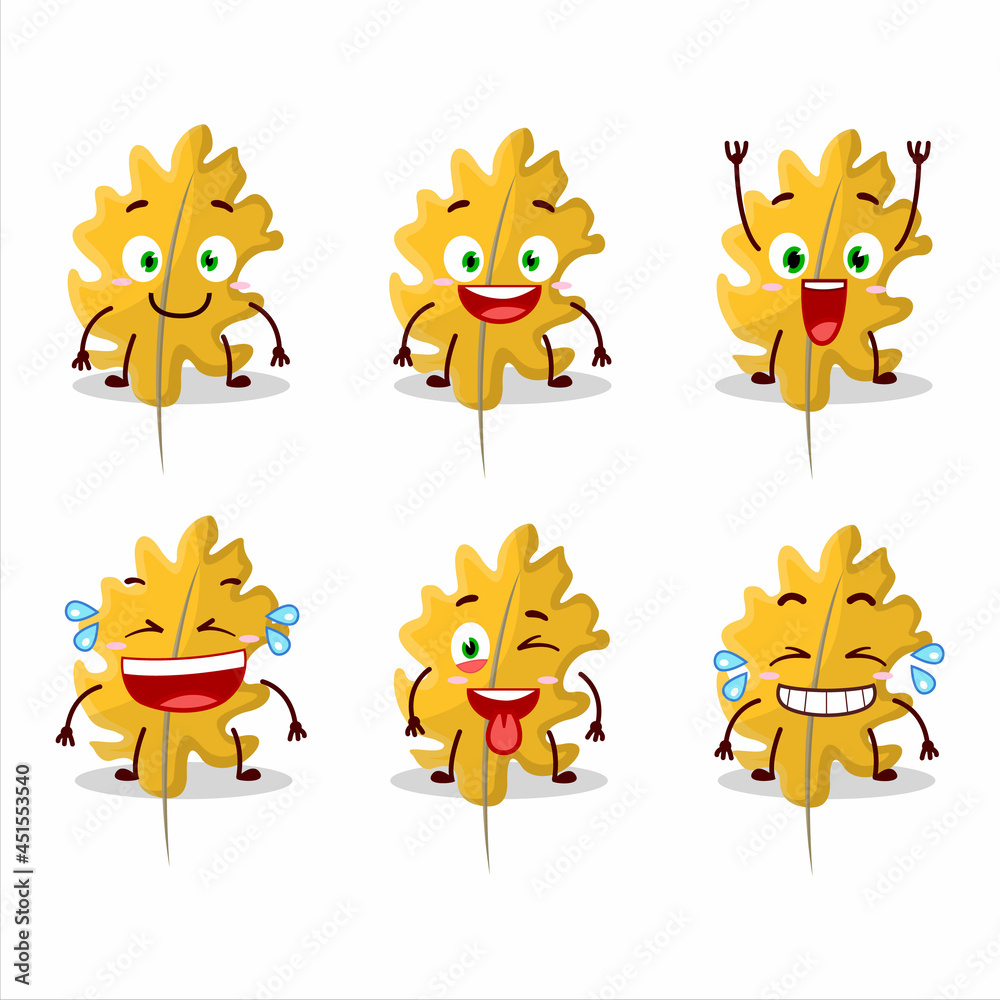 Fototapeta premium Cartoon character of oak yellow leaf angel with smile expression