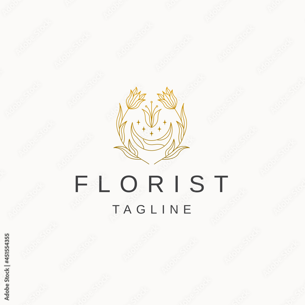 Moon flower line art elegant luxury logo icon design template flat vector Moon flower line art elegant luxury logo icon design template flat vector