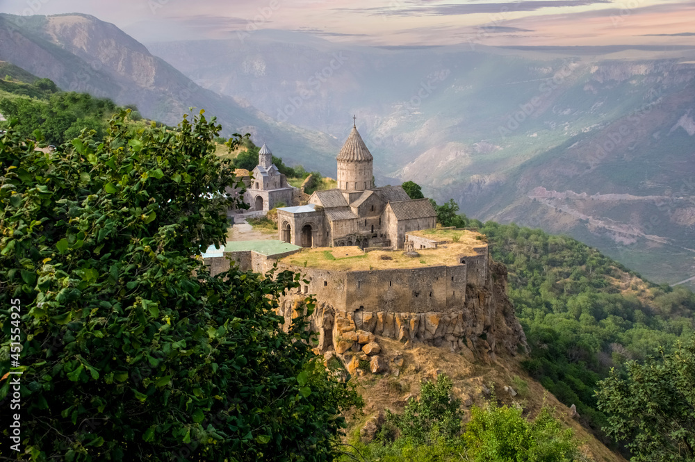 Tatev Monastery. 9th-century Armenian Apostolic monastery located on a large basalt plateau near the Tatev village in Syunik Province in southeastern Armenia.