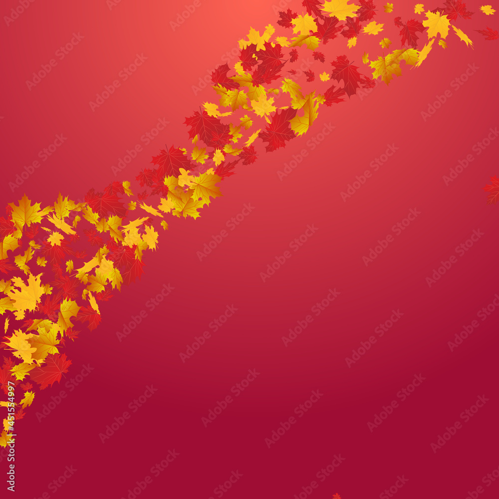 Green Leaves Vector Red Background. October