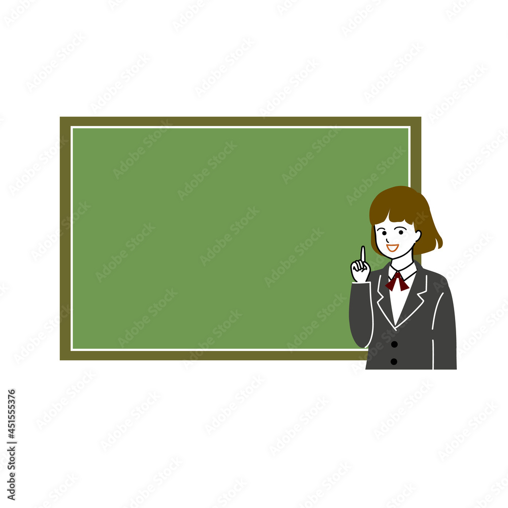 黒板を指差す女子学生 黒板を指差す女子学生