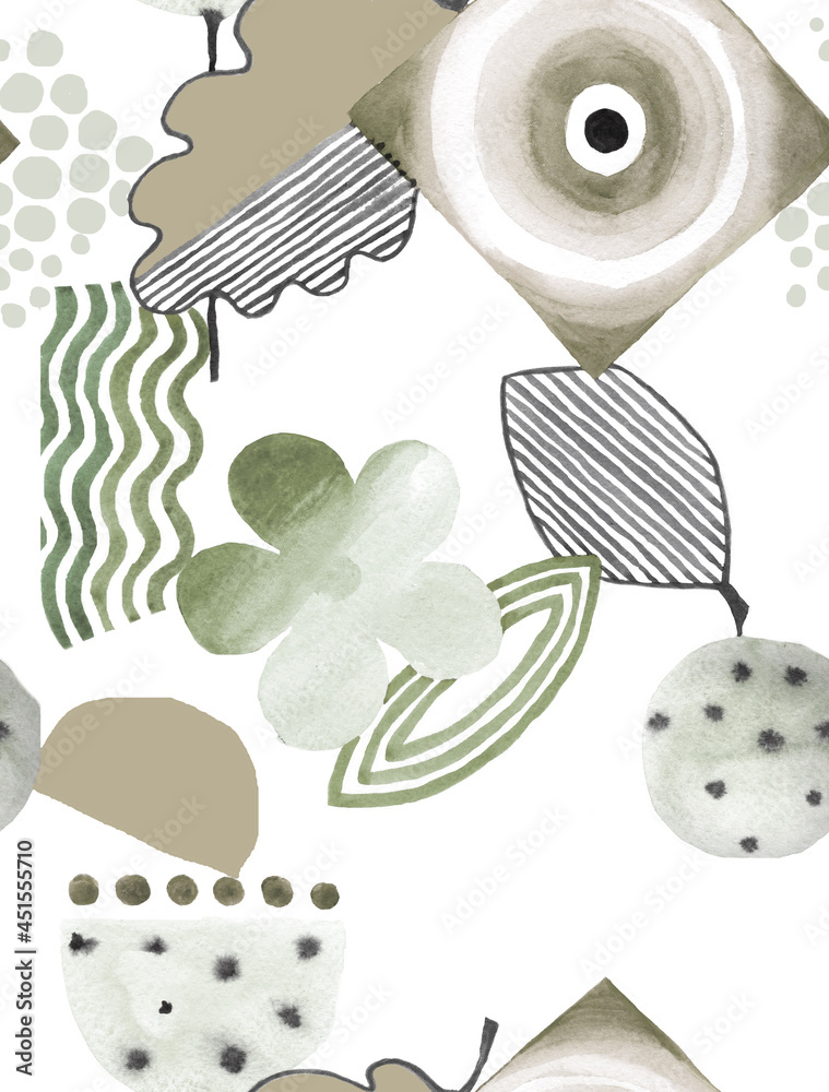 custom made wallpaper toronto digitalAbstract leaves and geometrics forms watercolor on white background seamless pattern for all prints.