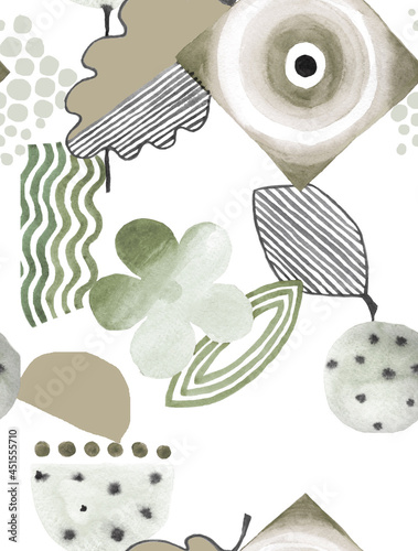 Wallpaper Mural Abstract leaves and geometrics forms watercolor on white background seamless pattern for all prints. Torontodigital.ca
