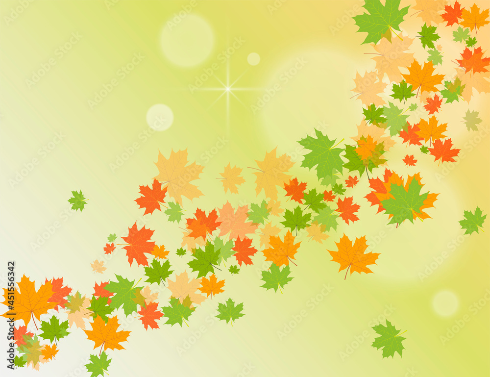 Vector illustration. Autumn background with flying leaves