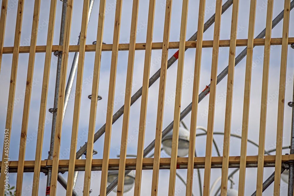 A fragment of a prefabricated structure made of wood and metal A fragment of a prefabricated structure made of wood and metal