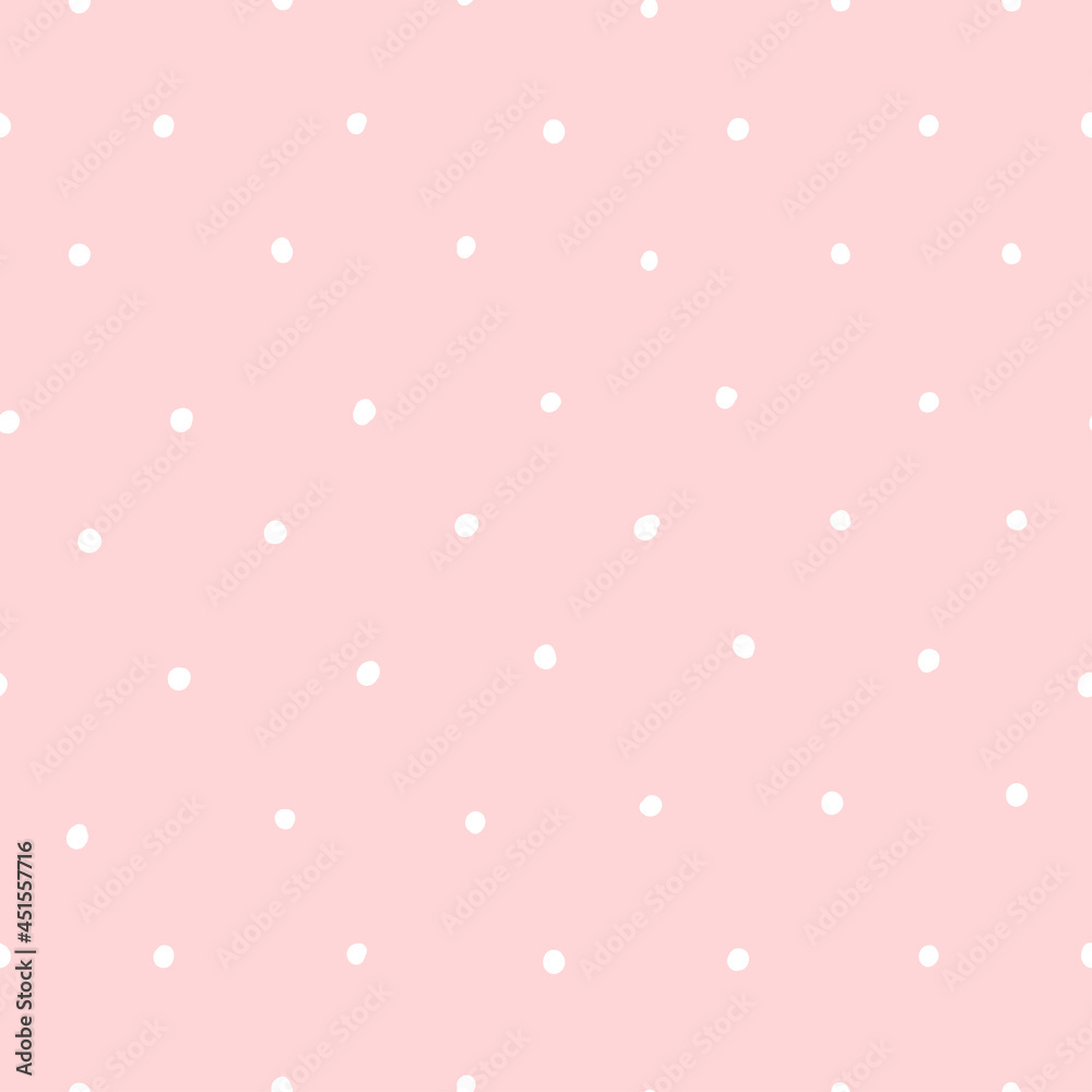 Cute seamless pink pattern with white dots. Polka dot background