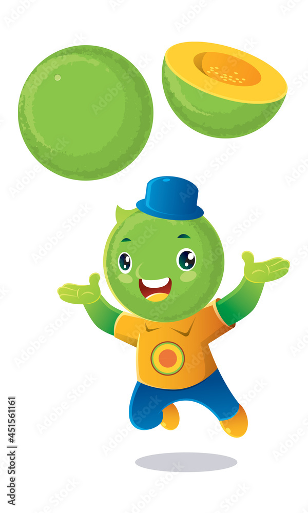 Fototapeta premium Melon vector with sliced and funny fruit character