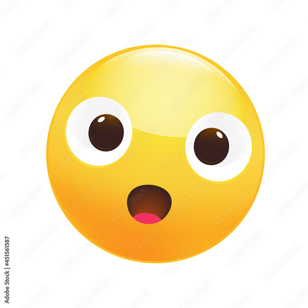 Yellow Surprised Smile Isolated on White Background. Wow Cartoon Emotion. Vector Illustration. Yellow Surprised Smile Isolated on White Background. Wow Cartoon Emotion. Vector Illustration.