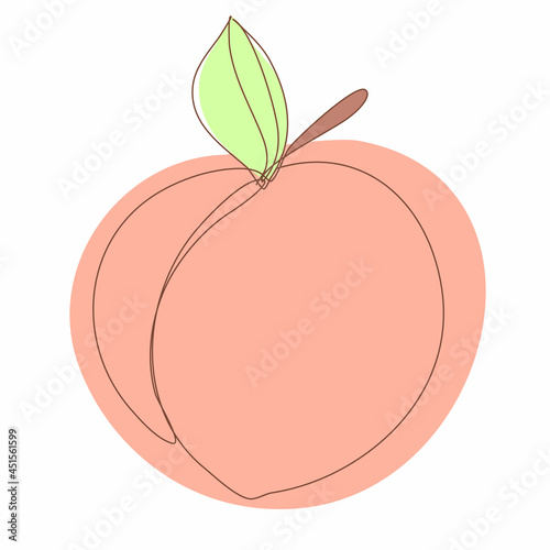 Peach in Continuous Line Drawing. Sketchy Single Apricot with Editable Stroke. Outline Simple Artwork with Editable Stroke. Vector Illustration.