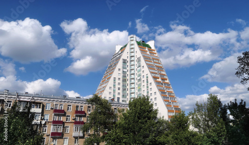 Modern residential houses in Moscow under blue sunny sky