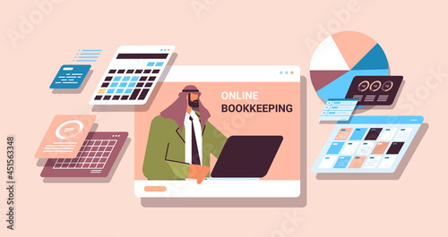 arab businessman analyzing statistics data financial accountant online bookkeeping concept