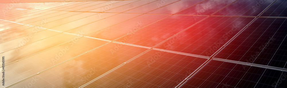 Εκτύπωση καμβά closeup photovoltaic panels which installed on the rooftop of the building, concept for storing and using natural power from the sunlight to care about human environment over the world