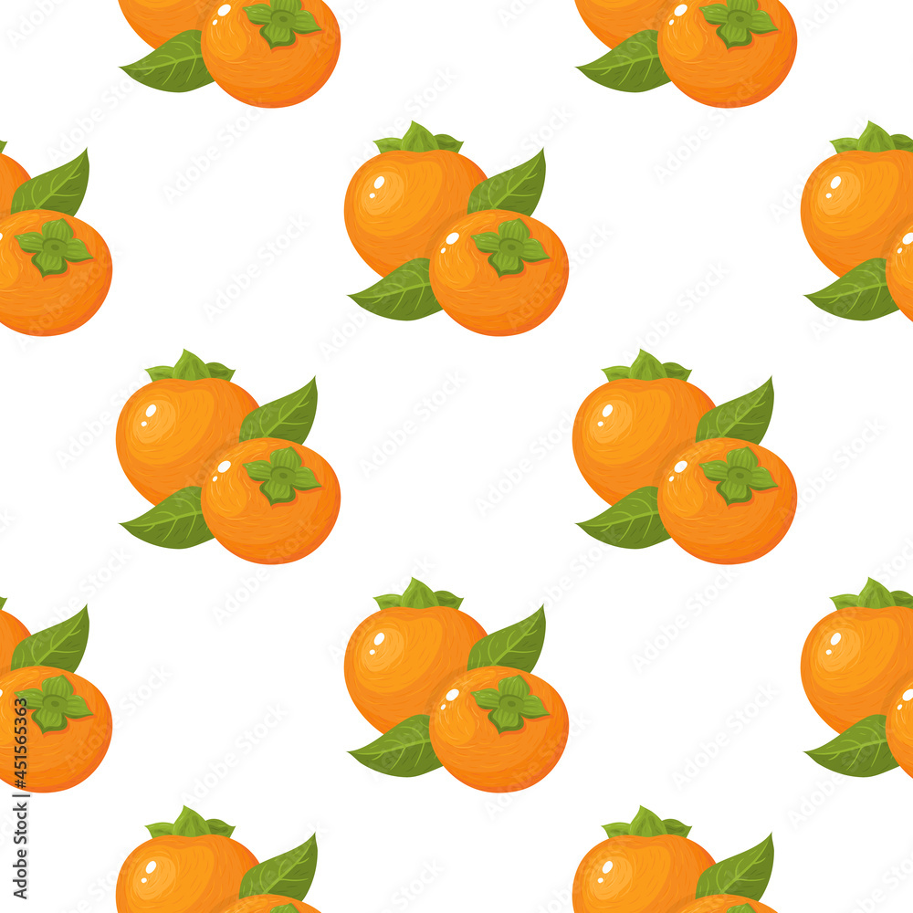 Seamless pattern with fresh bright persimmon fruit isolated on white background. Summer fruits for healthy lifestyle. Organic fruit. Cartoon style. Vector illustration for any design. Seamless pattern with fresh bright persimmon fruit isolated on white background. Summer fruits for healthy lifestyle. Organic fruit. Cartoon style. Vector illustration for any design.