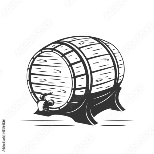 Vintage wooden barrel isolated on white background. Vector illustration