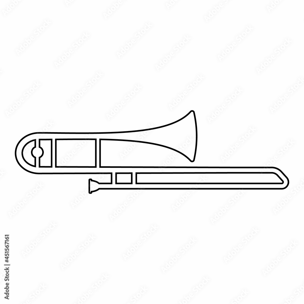Fototapeta premium Set of musical wind instruments tuba, black contour isolated vector illustration