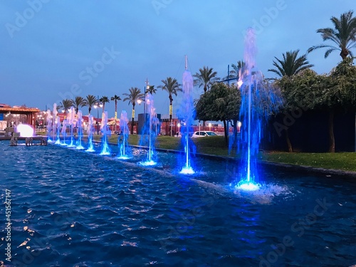 water fountain on the night, afternoon, blue