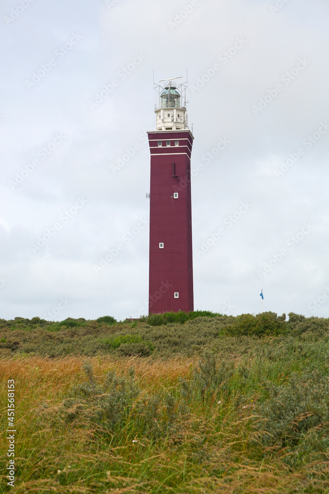 Lighthouse Westhoofd on top of dune;, Ouddorp, Goeree-Overflakkee, South Holland, Netherlands