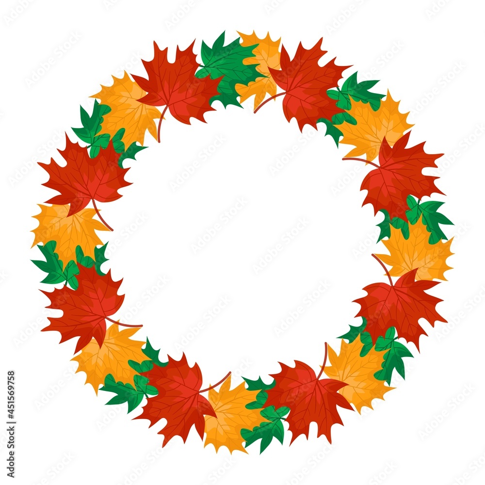 Seasonal frame design with orange, red and green maple leaves vector background for card, Seasonal frame design with orange, red and green maple leaves vector background for card,