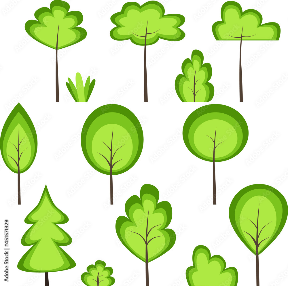 Collection of trees on white background. nature or healthy. Vector illustration