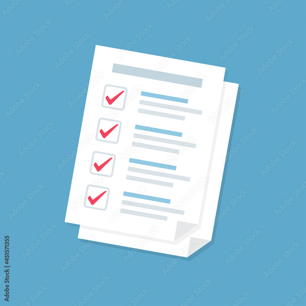 Document form paper sheets pile with checklist in a flat design Document form paper sheets pile with checklist in a flat design