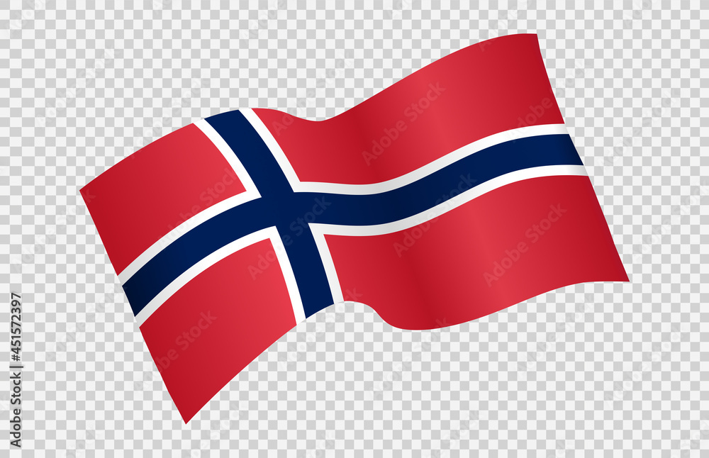 Waving flag of Norway isolated on png or transparent background