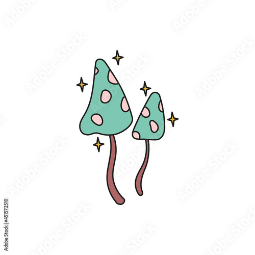 hand drawn doodle element for Halloween. magic green mushrooms. isolated vector illustration on white background