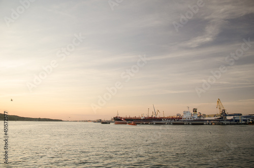 Port in Klaipeda town, summer evening, Lithuania.