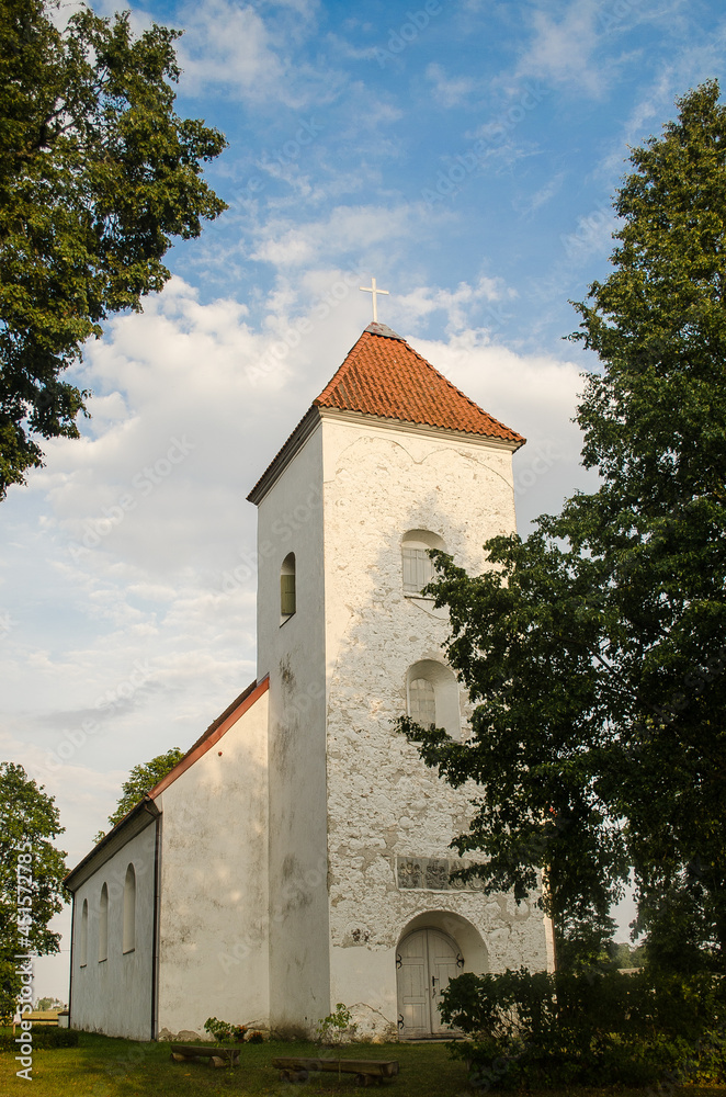 Puze lutheran church in sunny summer day, Latvia.