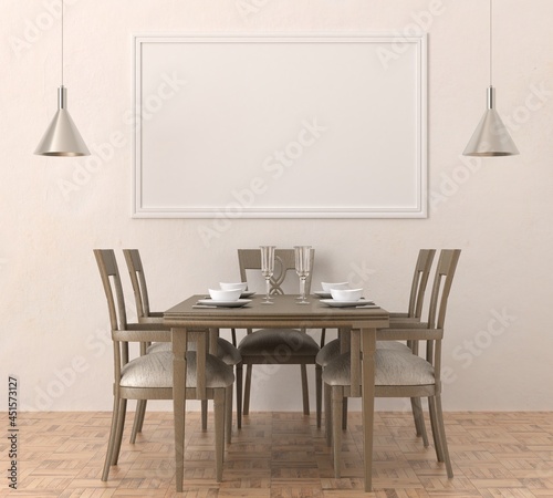 3D Mockup photo frame in Modern interior of dining room © Johnstocker