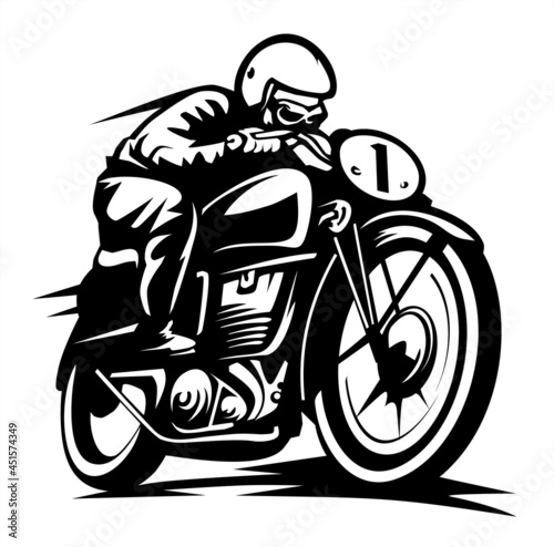 Murais de parede vintage biker logo, custom motorcycle, festival banner poster, flat illustration