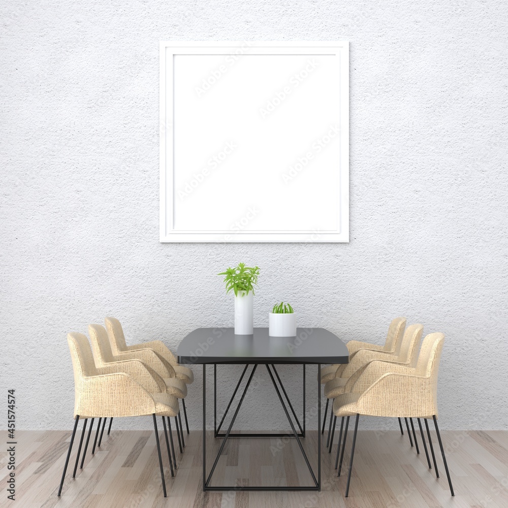 3D Mockup photo frame in Modern interior of dining room 3D Mockup photo frame in Modern interior of dining room