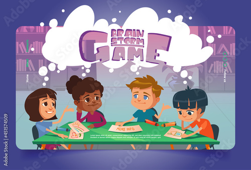 Brain storm game cartoon landing page, boardgame