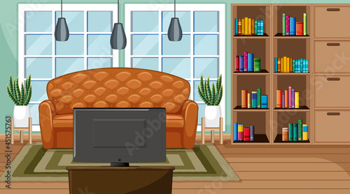 Living room interior scene with furniture and living room decoration