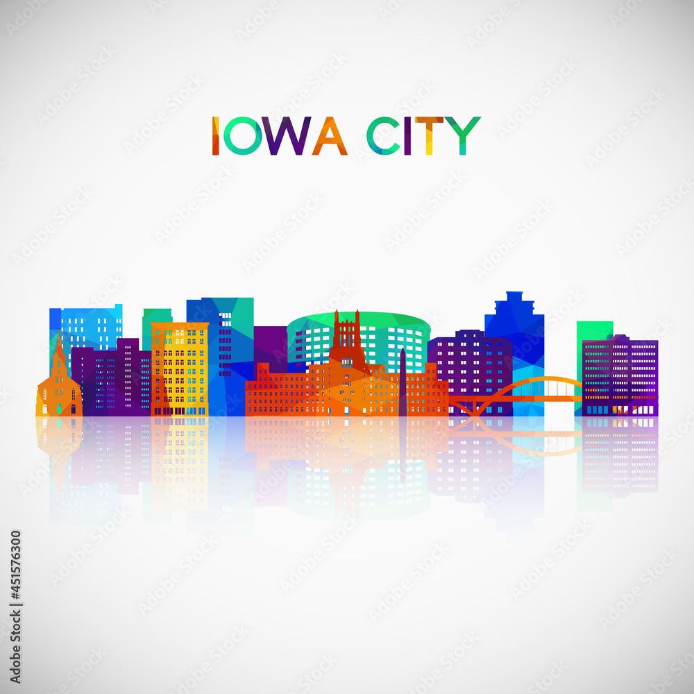 Iowa City skyline silhouette in colorful geometric style. Symbol for your design. Vector illustration.