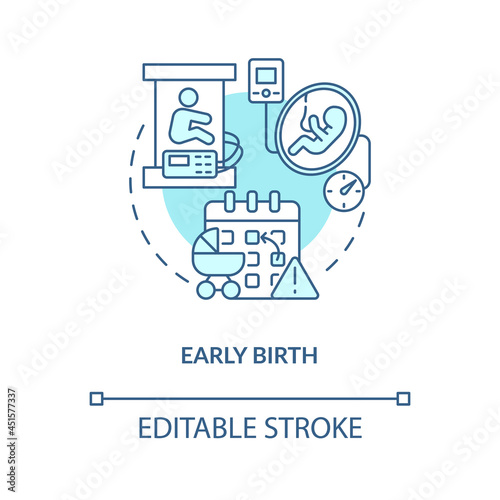 Early birth blue concept icon . Premature childbirth abstract idea thin line illustration. Statutory maternity leave in case of preterm labor. Vector isolated outline color drawing. Editable stroke © bsd studio