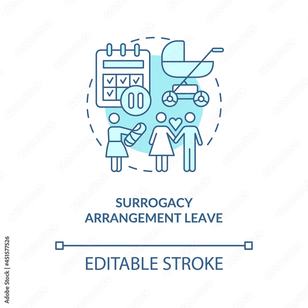 Surrogacy arrangement leave blue concept icon. Abstract idea thin line illustration. Surrogate mother bears child for another person. Vector isolated outline color drawing. Editable stroke