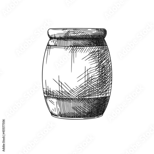 Jar sketch with honey, jam, preserves isolated on a white background. Vector