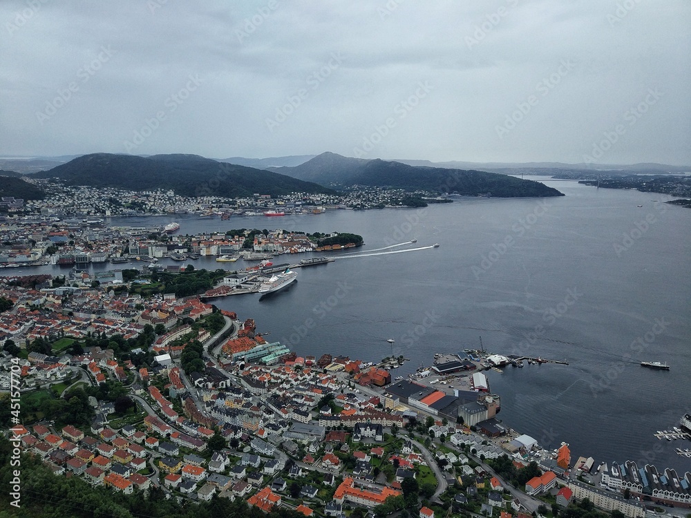 View from the hill on the Bergen Bay, Norway