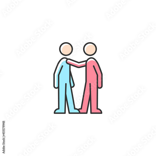 Haptic communication RGB color icon. Personal touch. Convey intimate emotions. Nonverbal channel. Build emotional connection. Deliver message. Isolated vector illustration. Simple filled line drawing