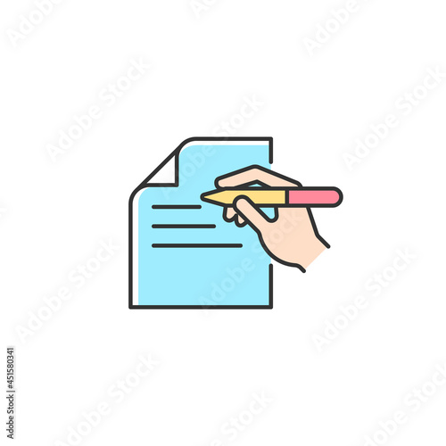 Written communication RGB color icon. Writing letters. Correct grammar and spelling. Sending clear messages. Capturing reader attention. Isolated vector illustration. Simple filled line drawing