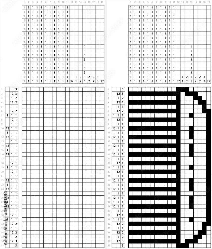 Fototapeta premium Comb Icon Nonogram Pixel Art M_2108001
