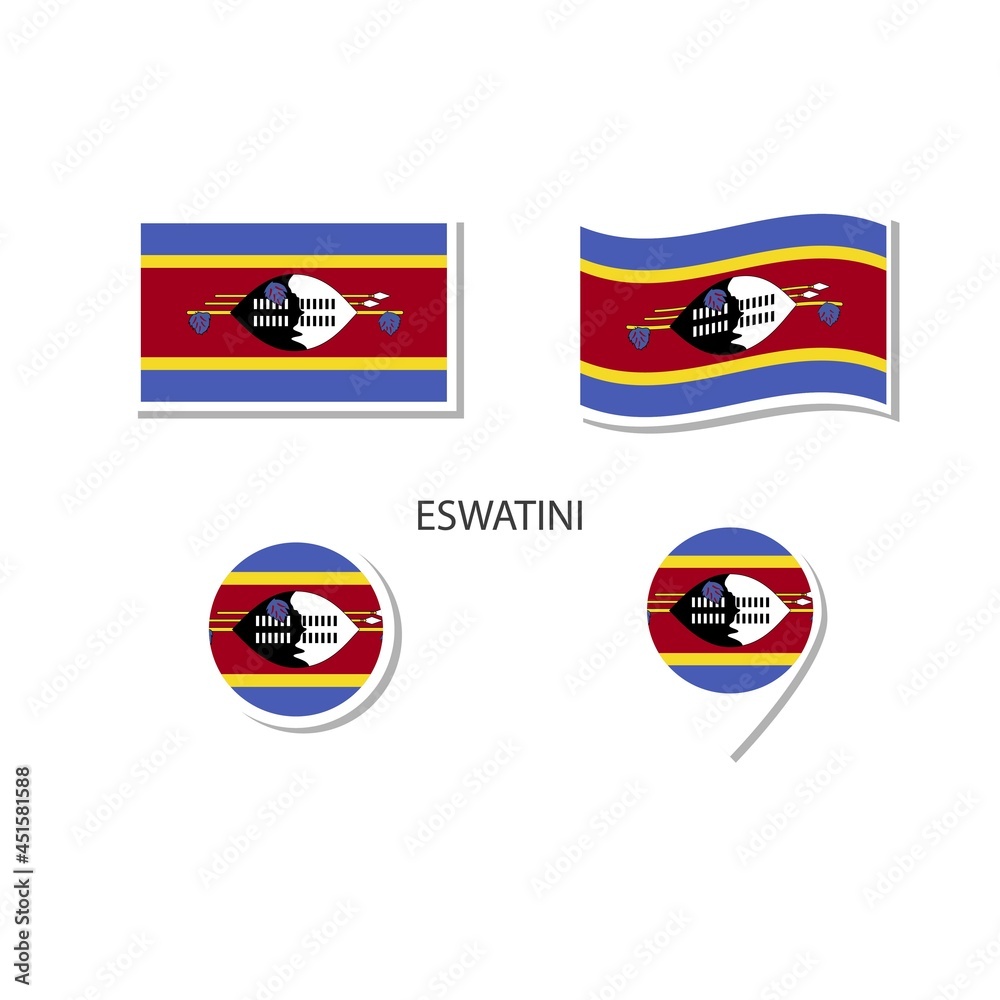 Eswatini flag logo icon set, rectangle flat icons, circular shape, marker with flags.