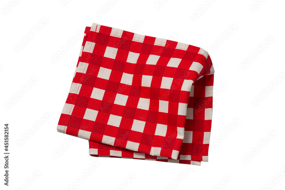 Red napkin isolated on white background.