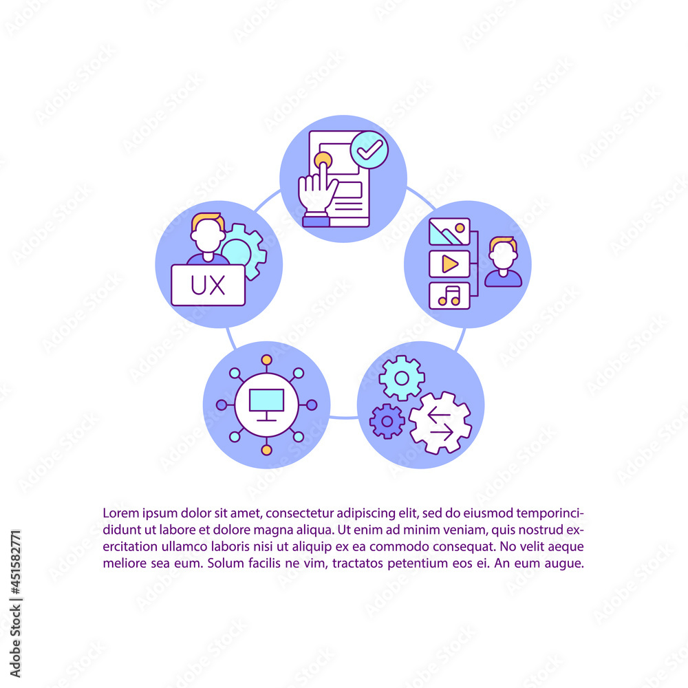 Human-computer interaction concept line icons with text. PPT page vector template with copy space. Brochure, magazine, newsletter design element. User experience design linear illustrations on white